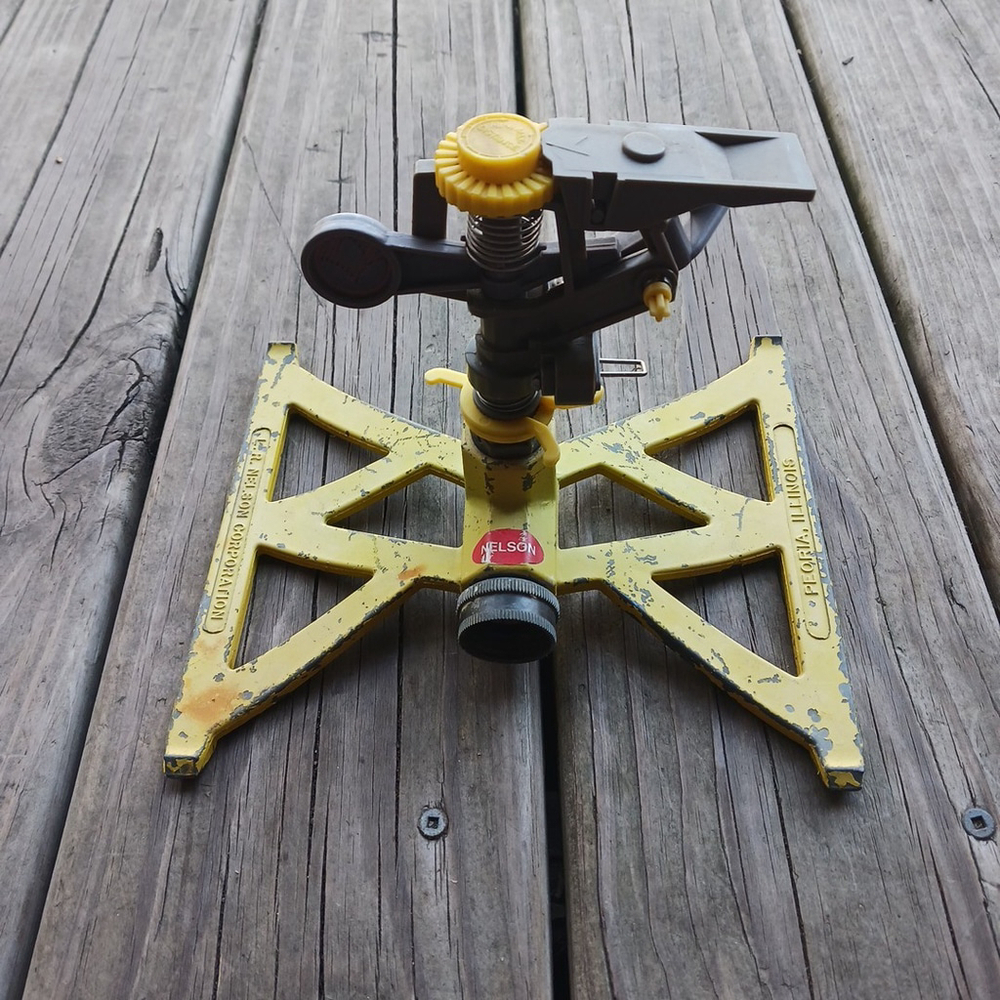 Vintage Metal Yellow LR Nelson Lawn Sprinkler
